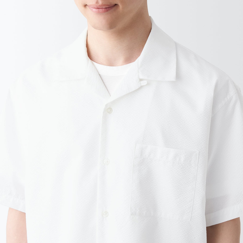 Men's Seersucker Open Collar Short Sleeve Shirt