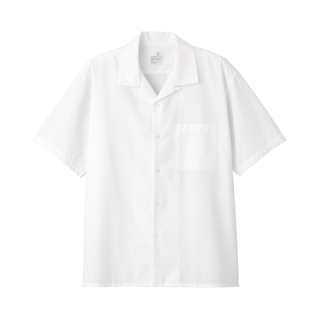 Men's Seersucker Open Collar Short Sleeve Shirt