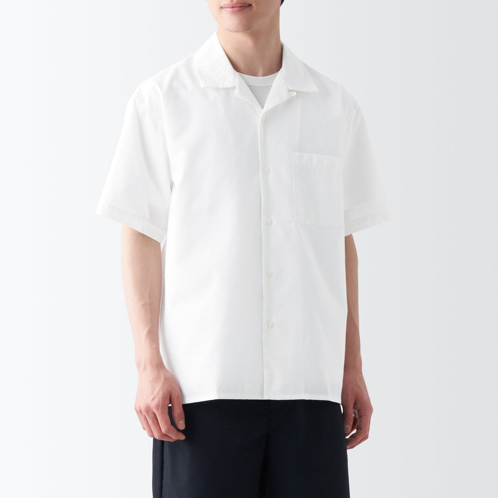 Men's Seersucker Open Collar Short Sleeve Shirt