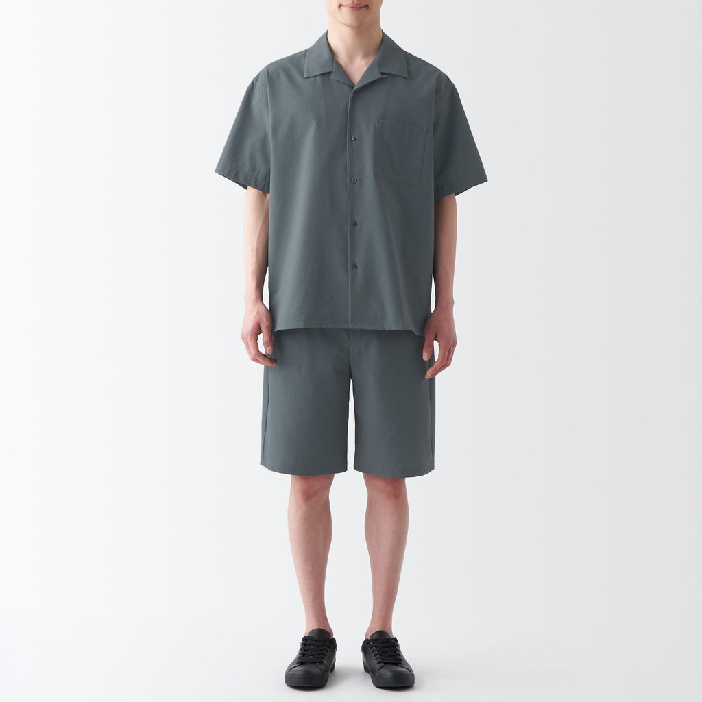 Men's Seersucker Open Collar Short Sleeve Shirt