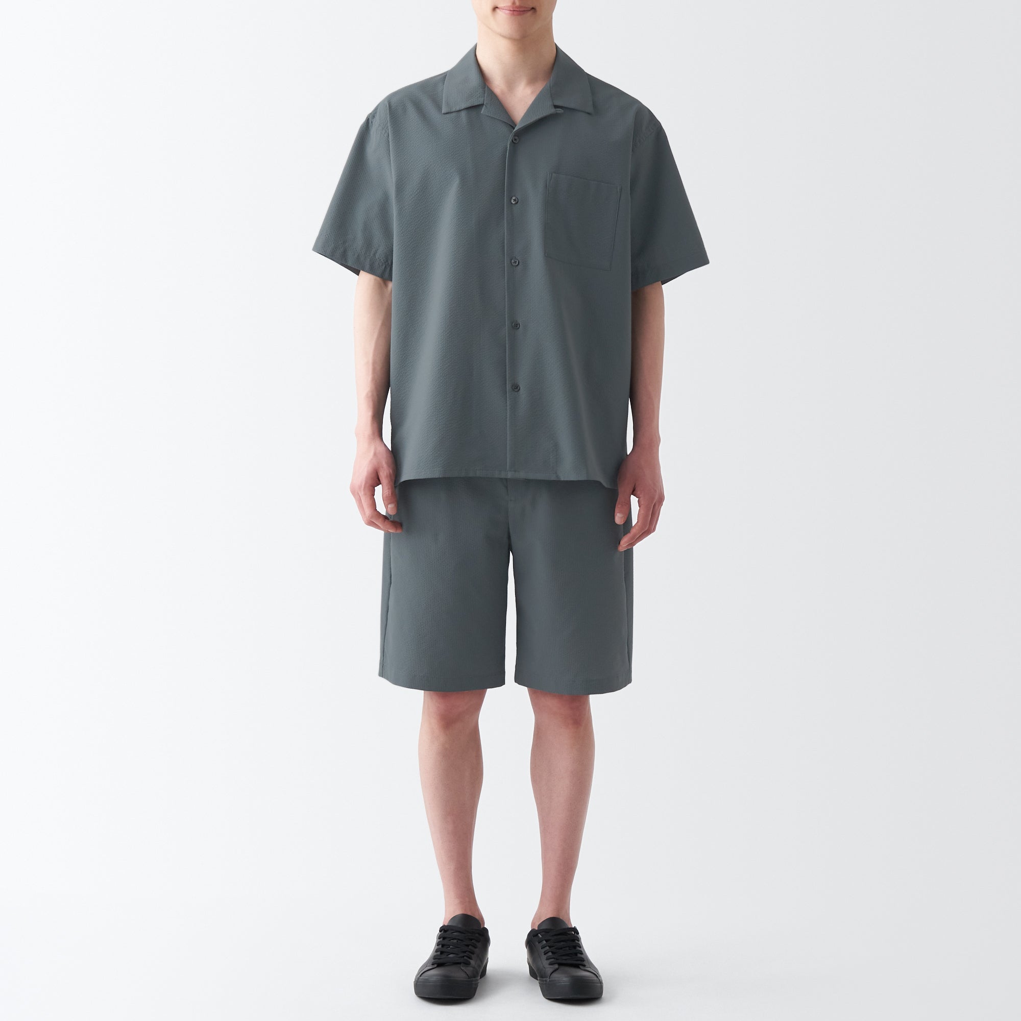 Men's Seersucker Open Collar Short Sleeve Shirt