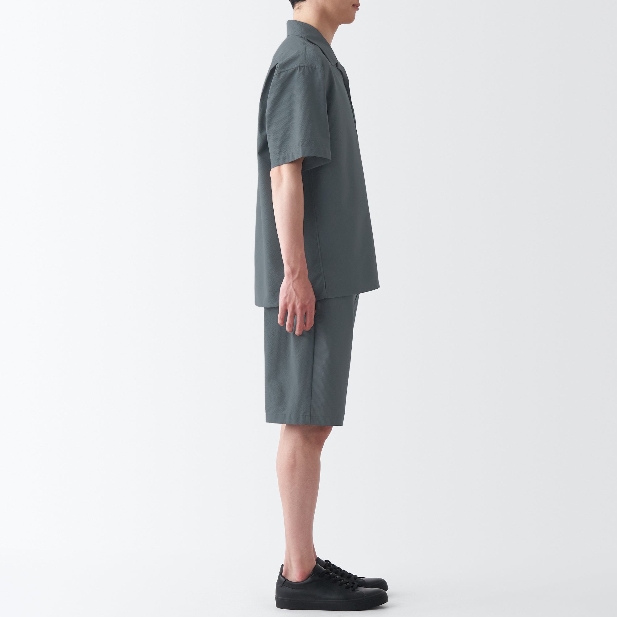 Men's Seersucker Open Collar Short Sleeve Shirt