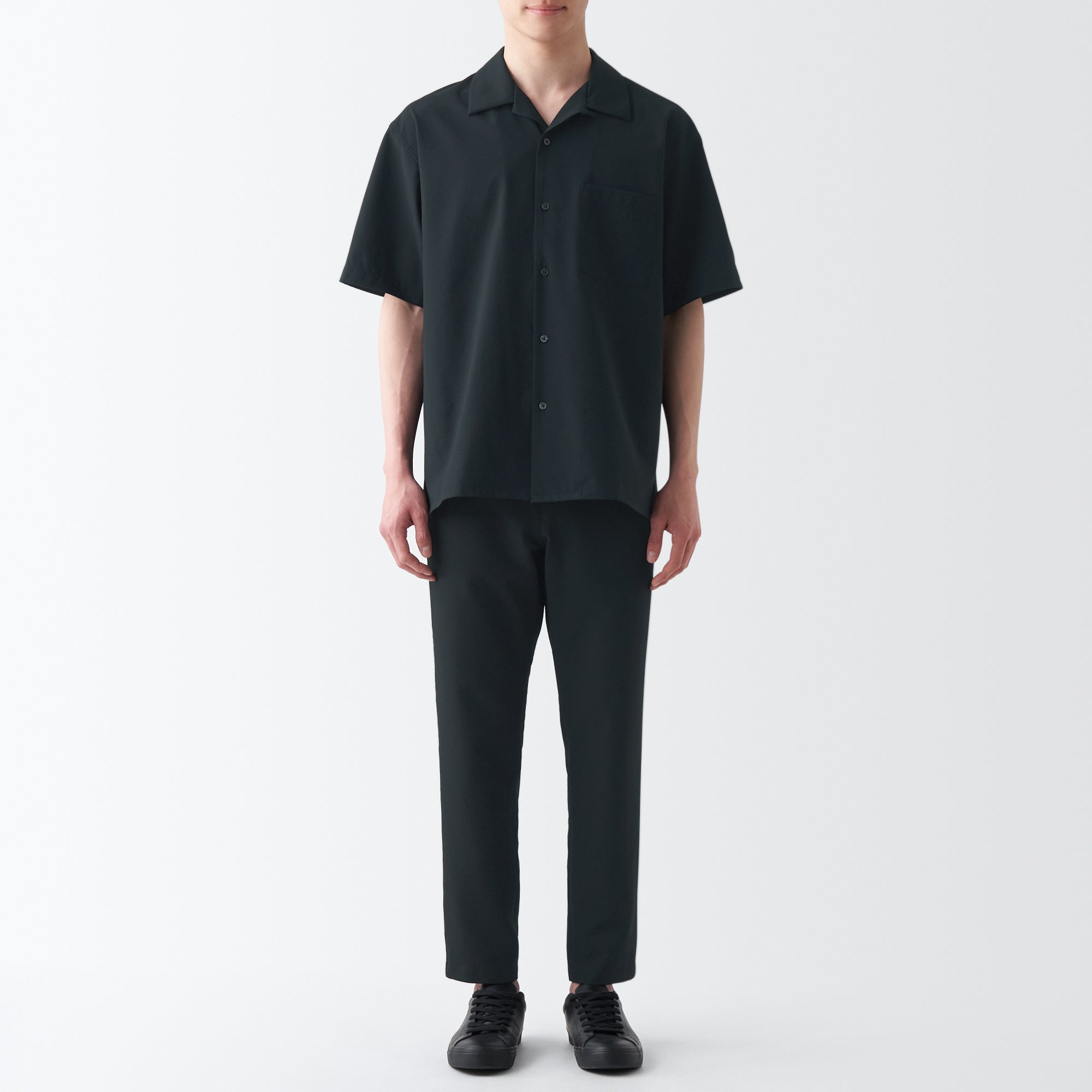 Men's Seersucker Open Collar Short Sleeve Shirt