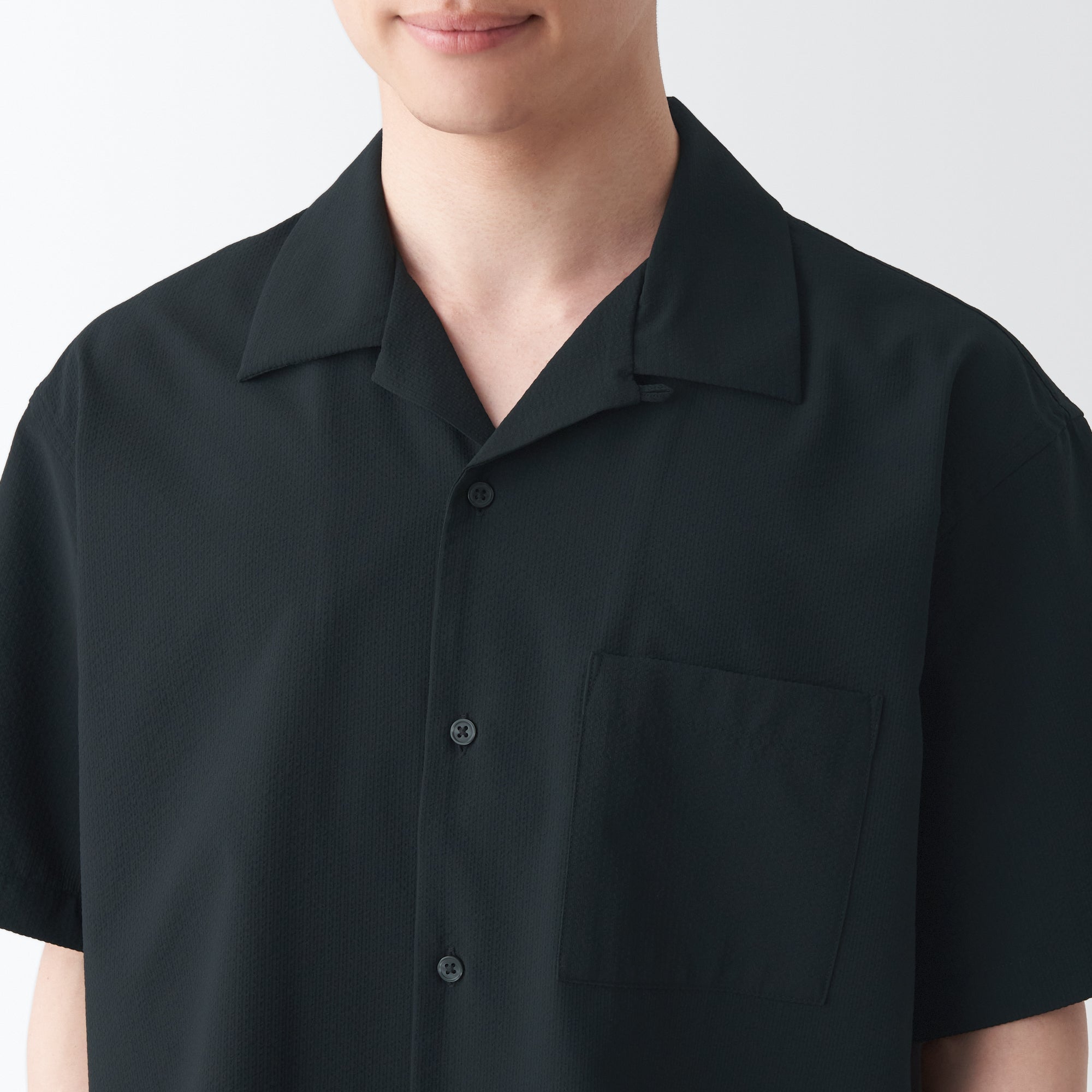 Men's Seersucker Open Collar Short Sleeve Shirt