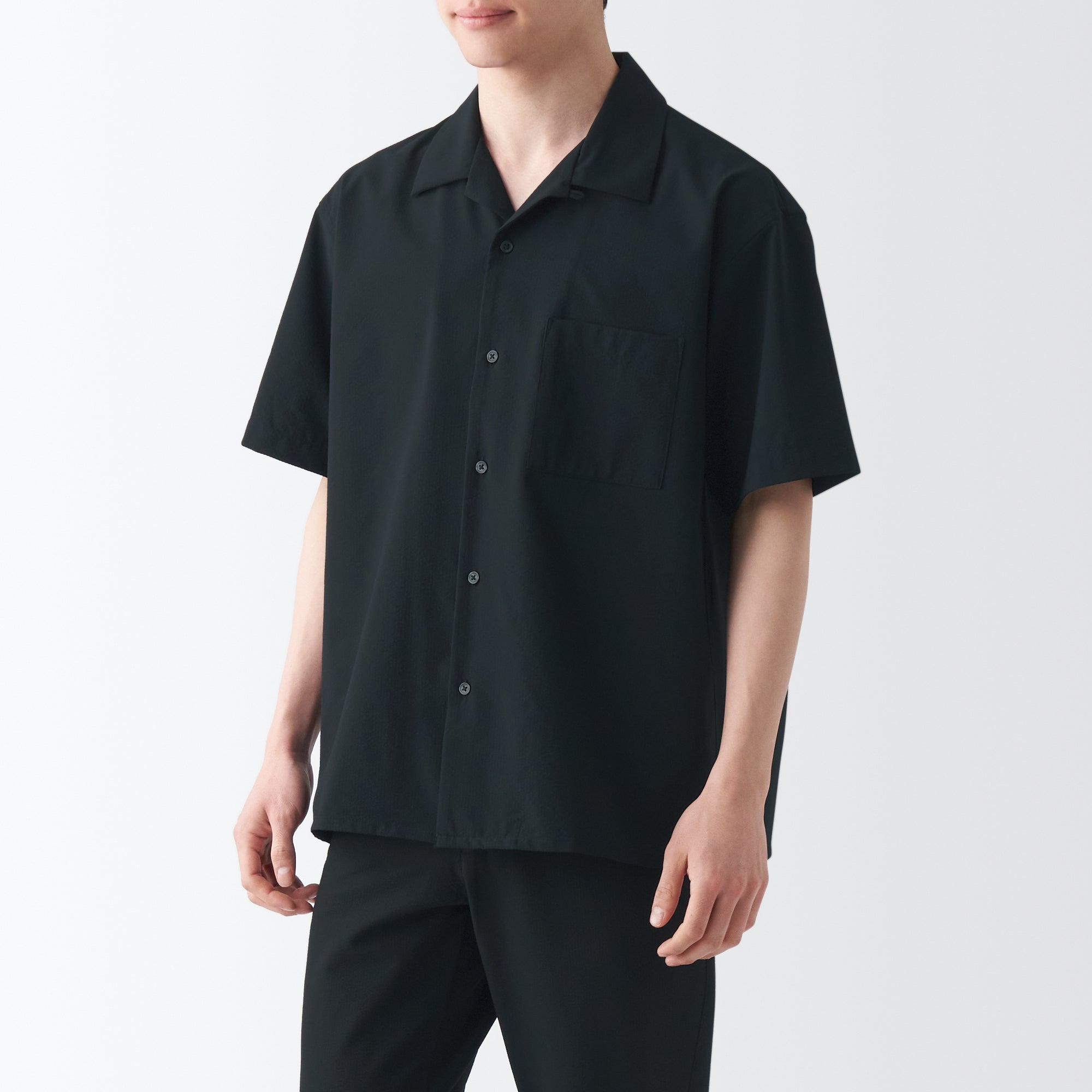 Men's Seersucker Open Collar Short Sleeve Shirt