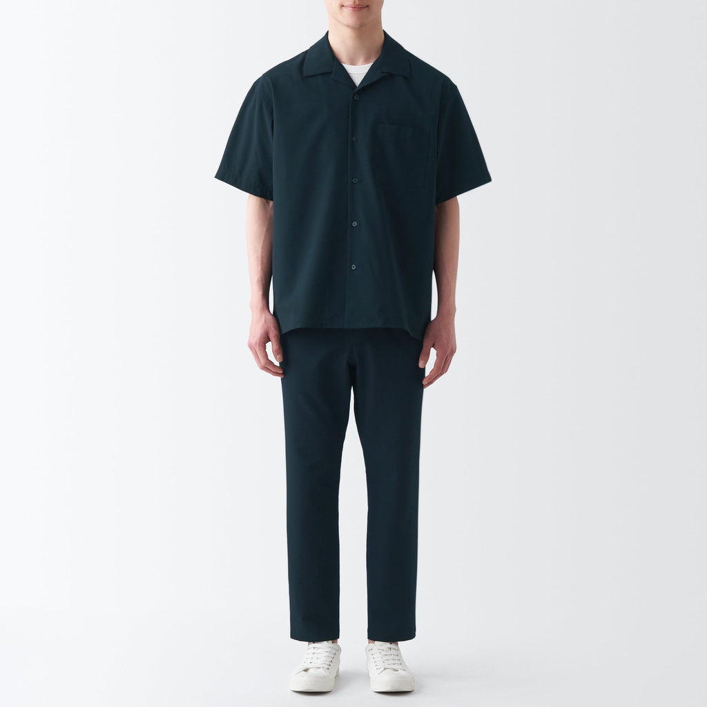 Men's Seersucker Open Collar Short Sleeve Shirt