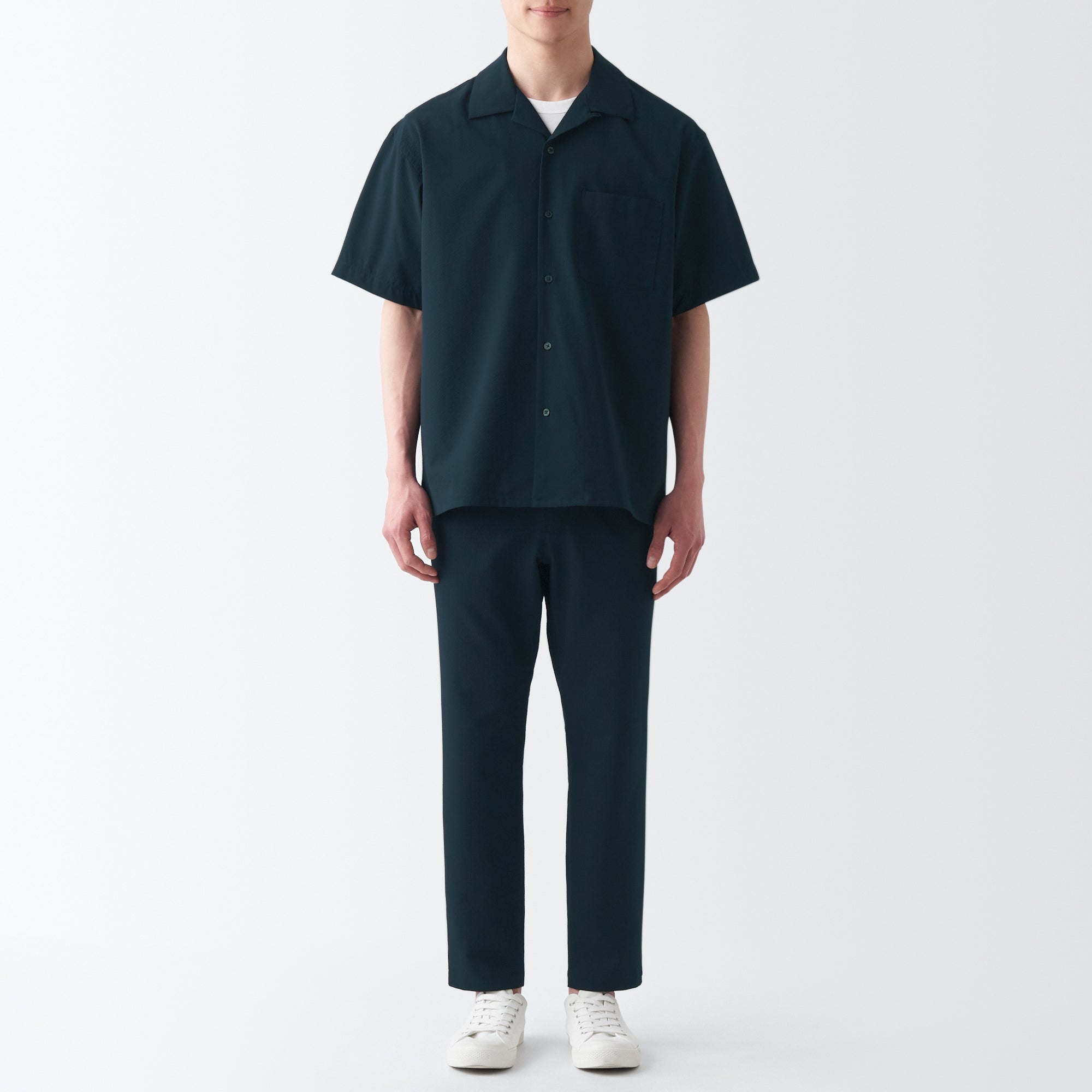 Men's Seersucker Open Collar Short Sleeve Shirt