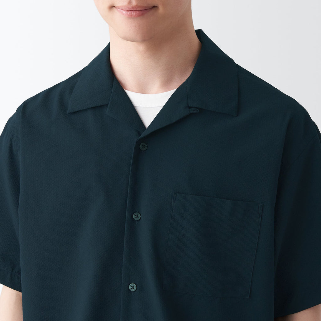 Men's Seersucker Open Collar Short Sleeve Shirt