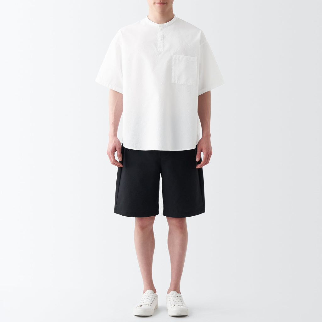 Men's Seersucker Henry Neck Woven T-Shirt