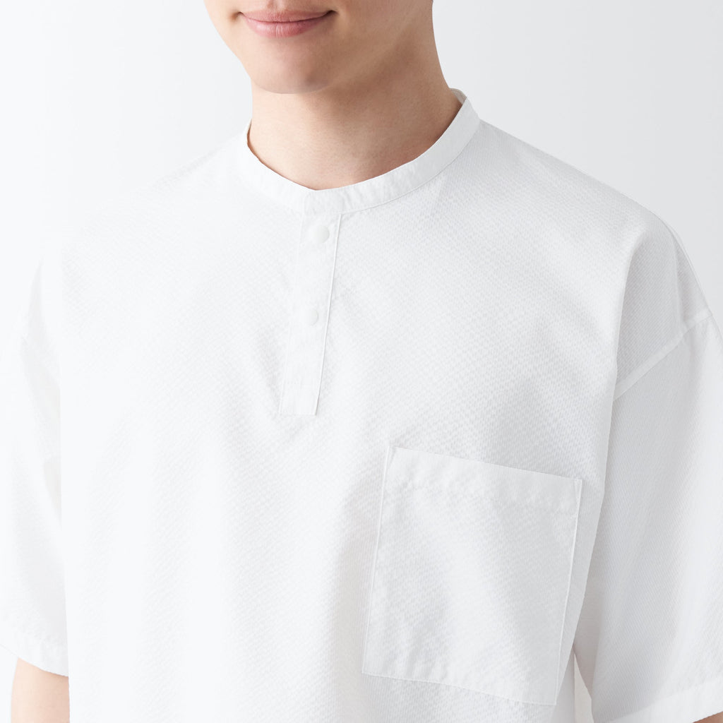 Men's Seersucker Henry Neck Woven T-Shirt