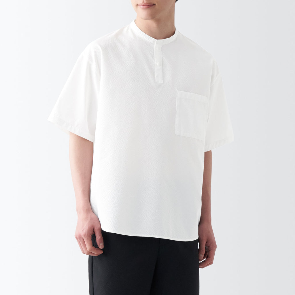 Men's Seersucker Henry Neck Woven T-Shirt