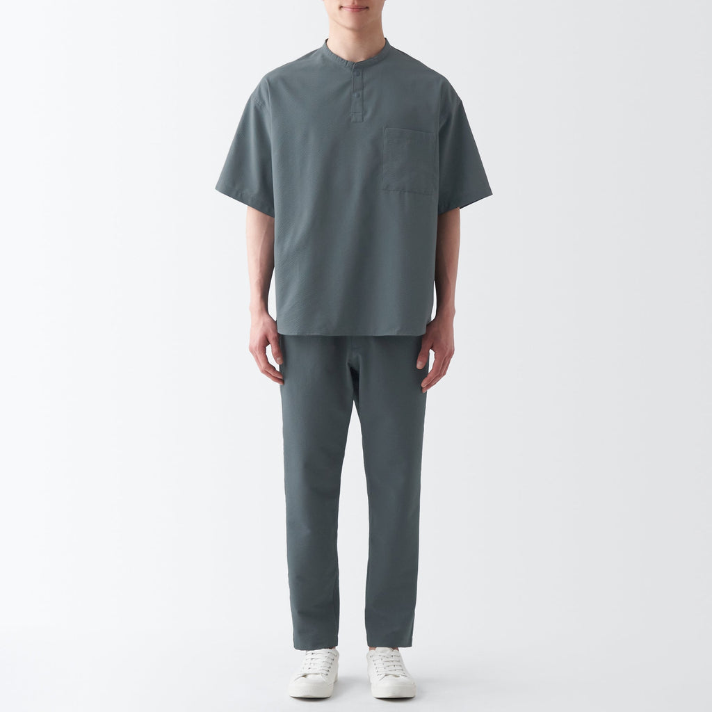 Men's Seersucker Henry Neck Woven T-Shirt