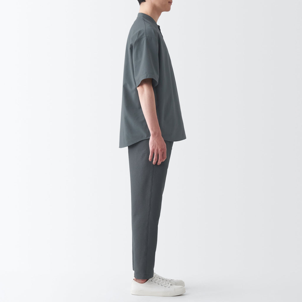 Men's Seersucker Henry Neck Woven T-Shirt