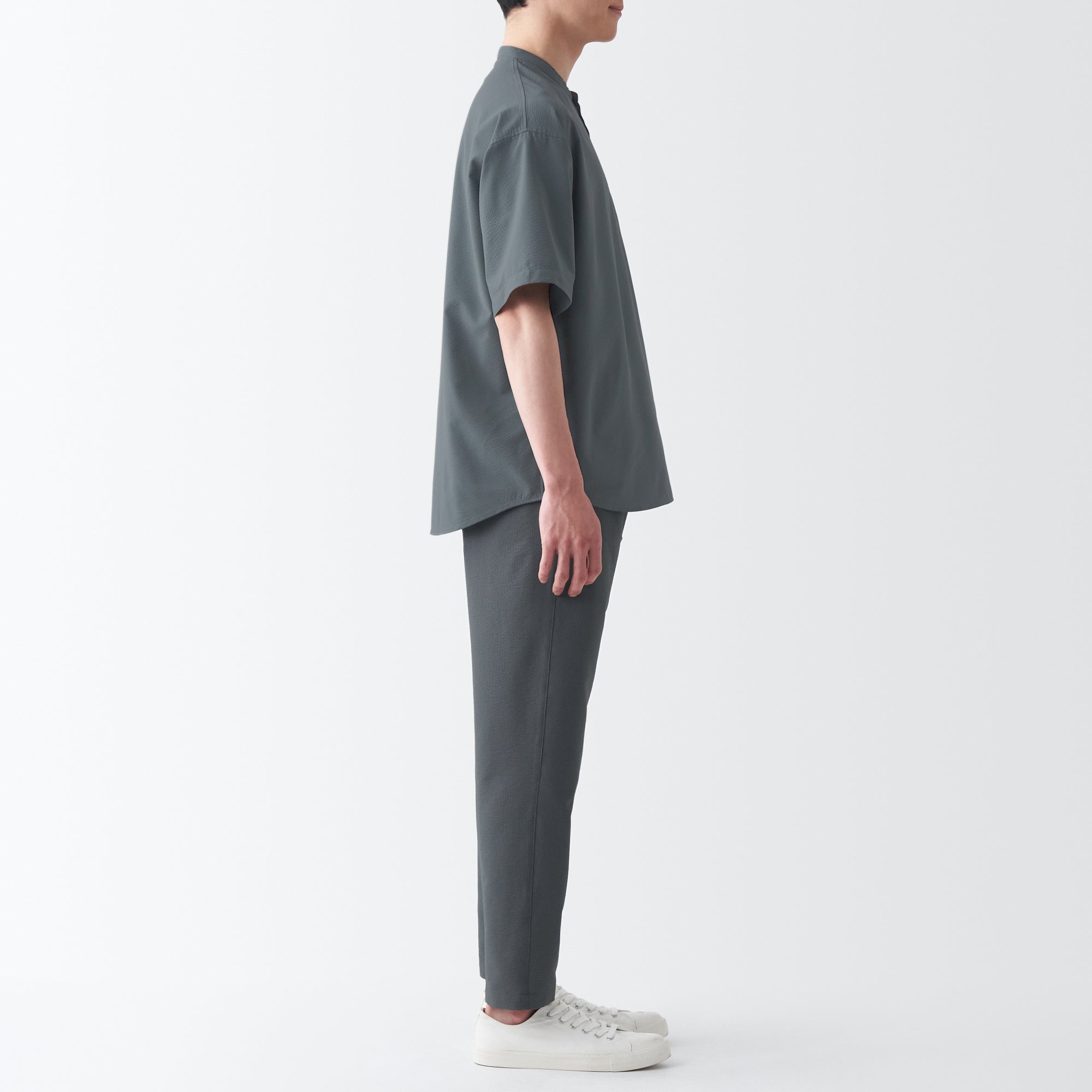 Men's Seersucker Henry Neck Woven T-Shirt