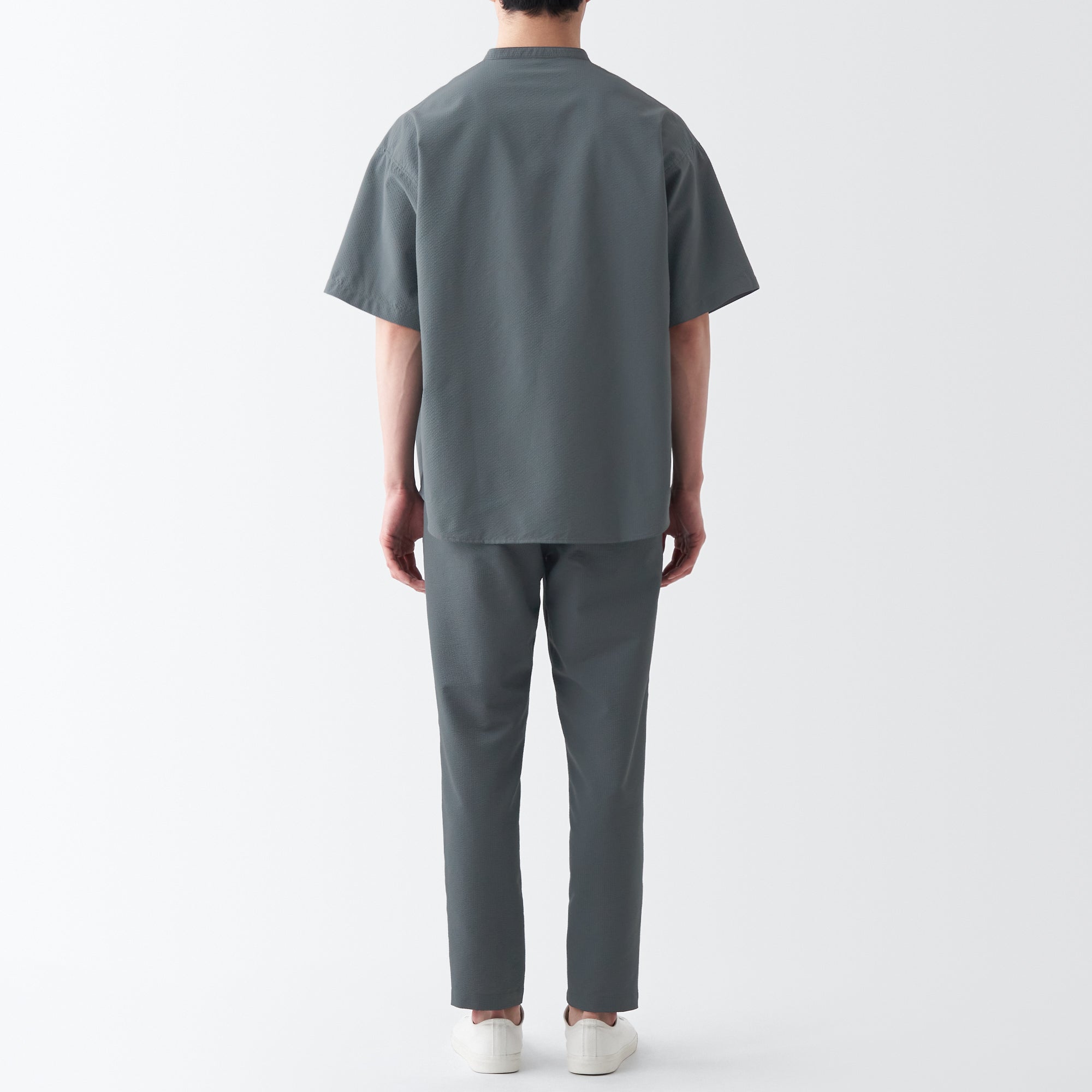 Men's Seersucker Henry Neck Woven T-Shirt