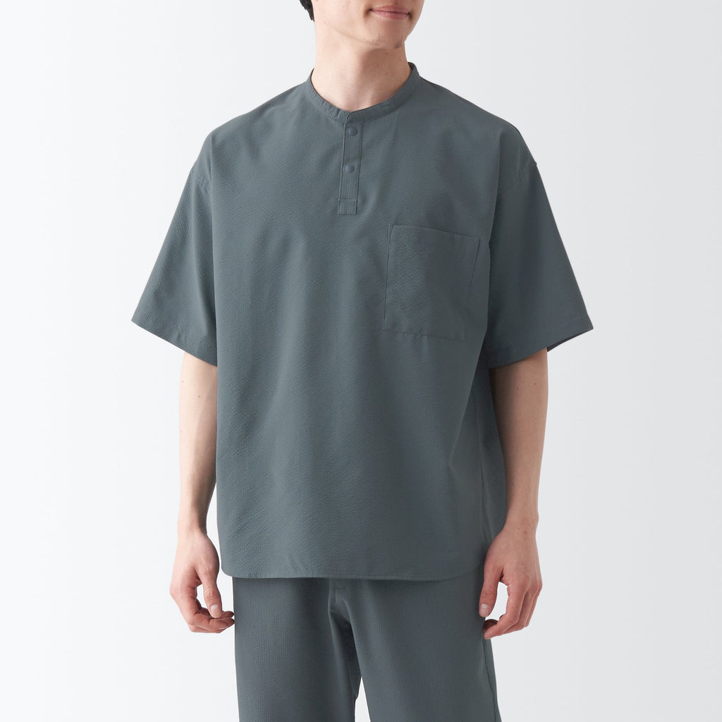 Men's Seersucker Henry Neck Woven T-Shirt