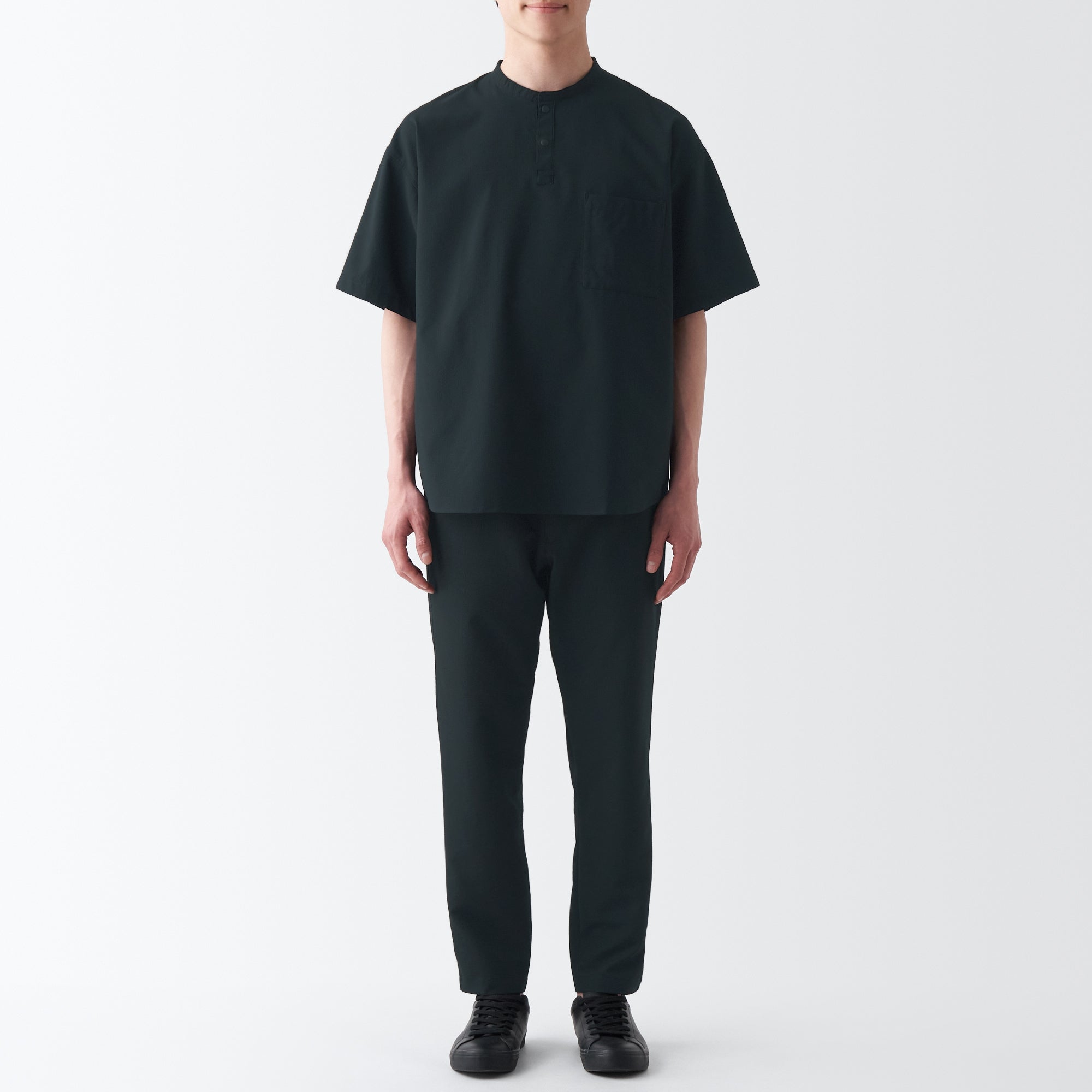 Men's Seersucker Henry Neck Woven T-Shirt