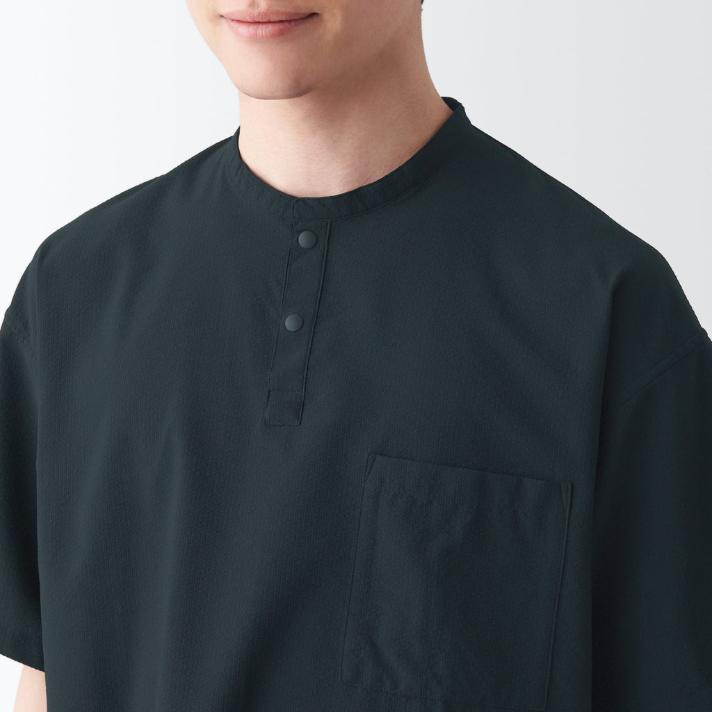 Men's Seersucker Henry Neck Woven T-Shirt