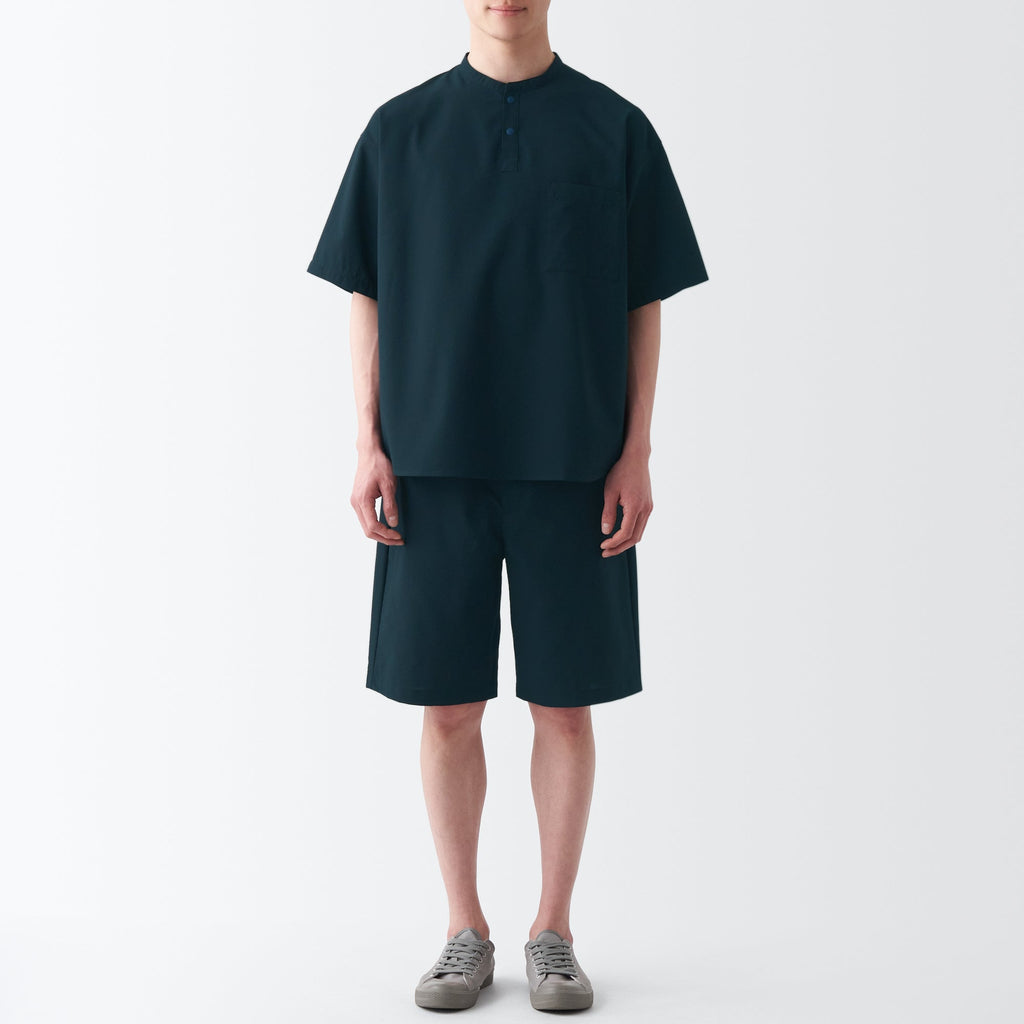 Men's Seersucker Henry Neck Woven T-Shirt