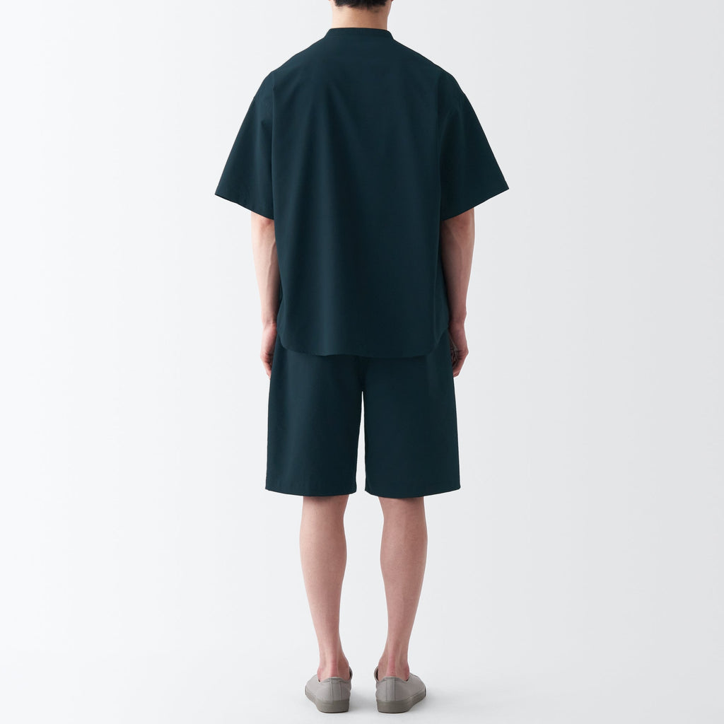 Men's Seersucker Henry Neck Woven T-Shirt