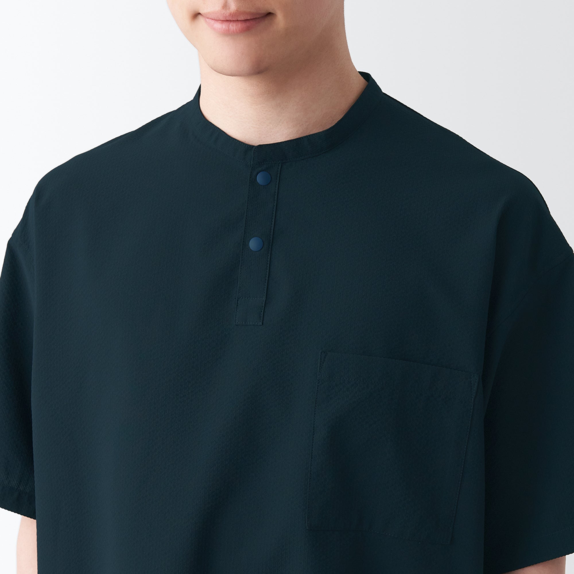 Men's Seersucker Henry Neck Woven T-Shirt