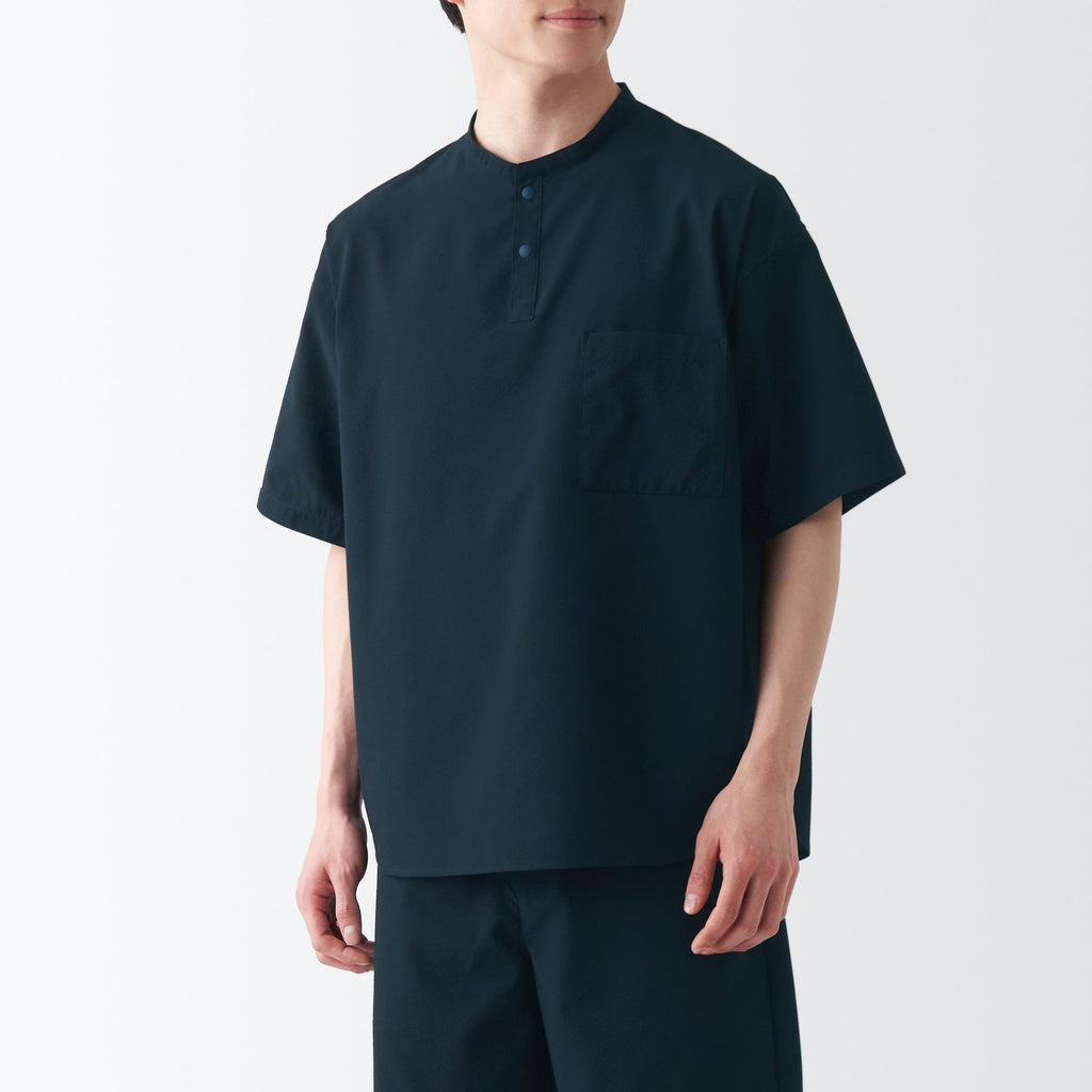 Men's Seersucker Henry Neck Woven T-Shirt