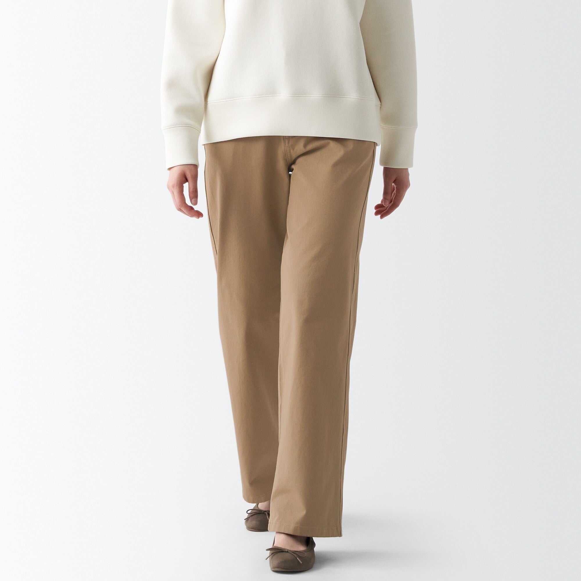 Women's 4-Way Stretch Chino Wide Straight Pants (L 32inch / 80cm)