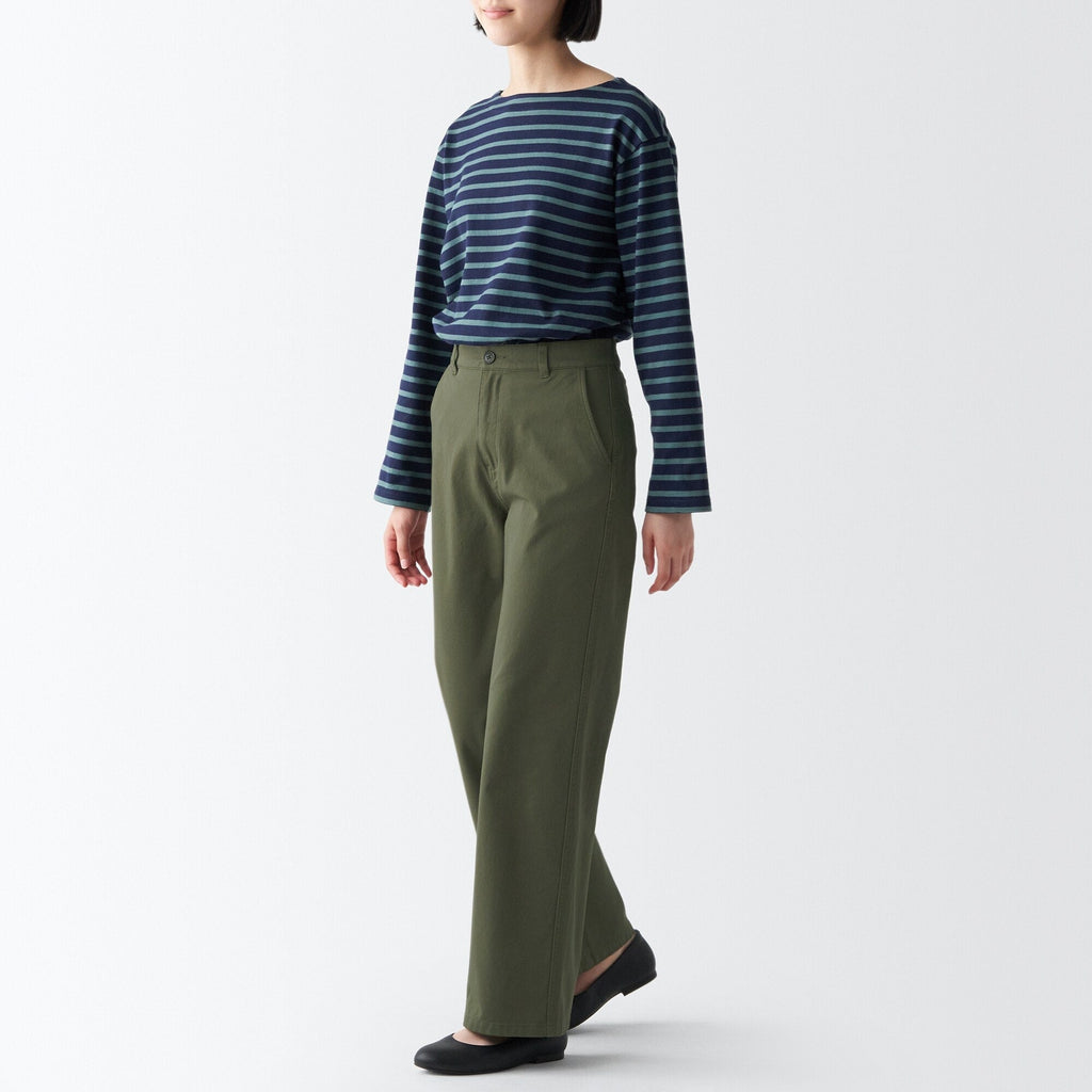 Women's 4-Way Stretch Chino Wide Straight Pants (L 32inch / 80cm)