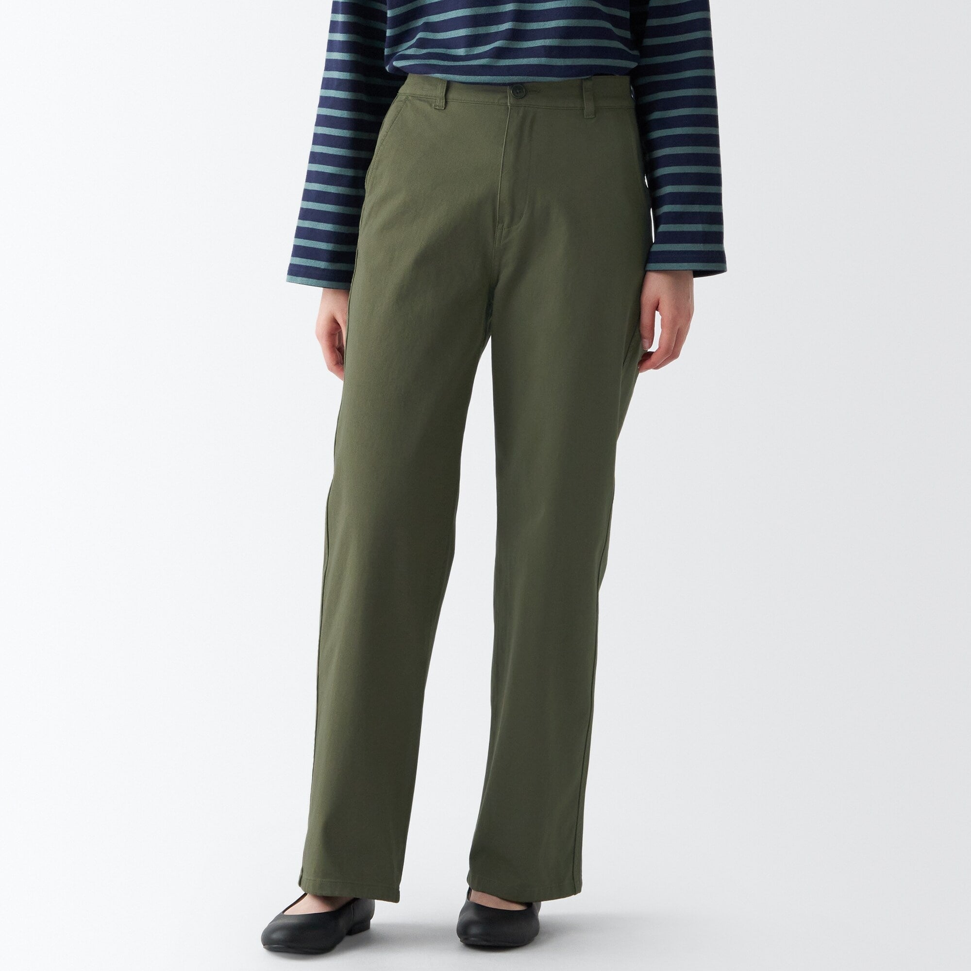 Women's 4-Way Stretch Chino Wide Straight Pants (L 32inch / 80cm)