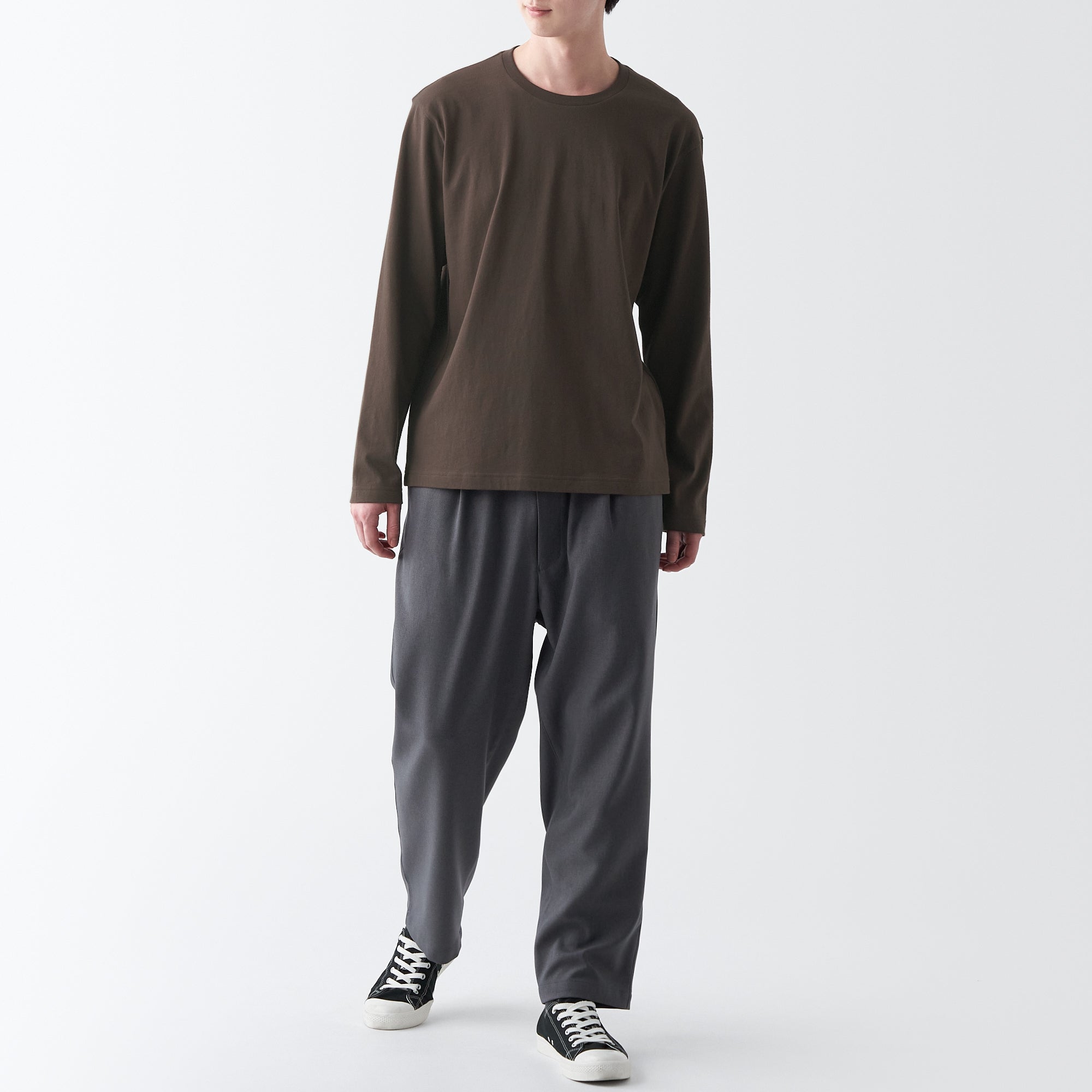 Men's Washed Jersey Crew Neck Long Sleeve T-Shirt