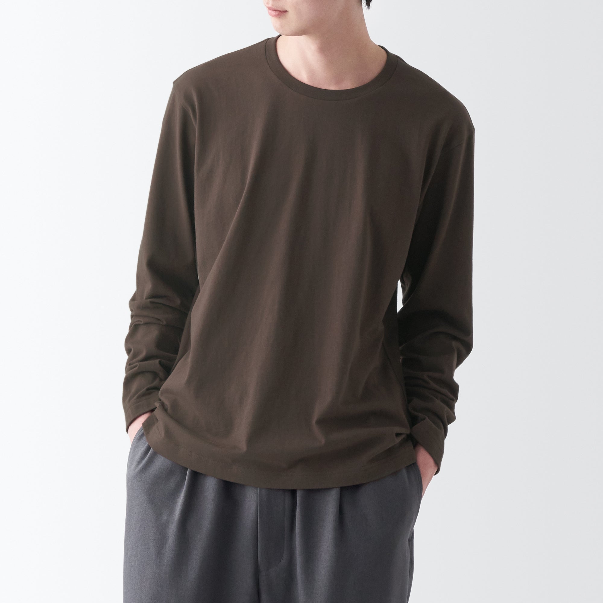 Men's Washed Jersey Crew Neck Long Sleeve T-Shirt