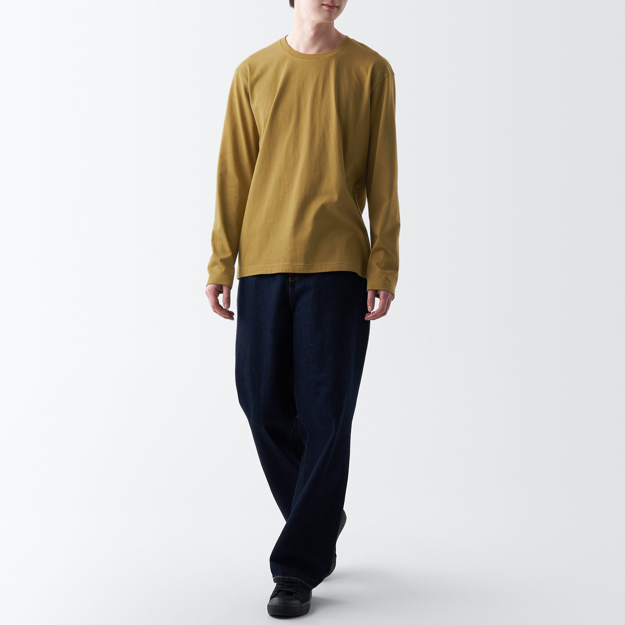 Men's Washed Jersey Crew Neck Long Sleeve T-Shirt