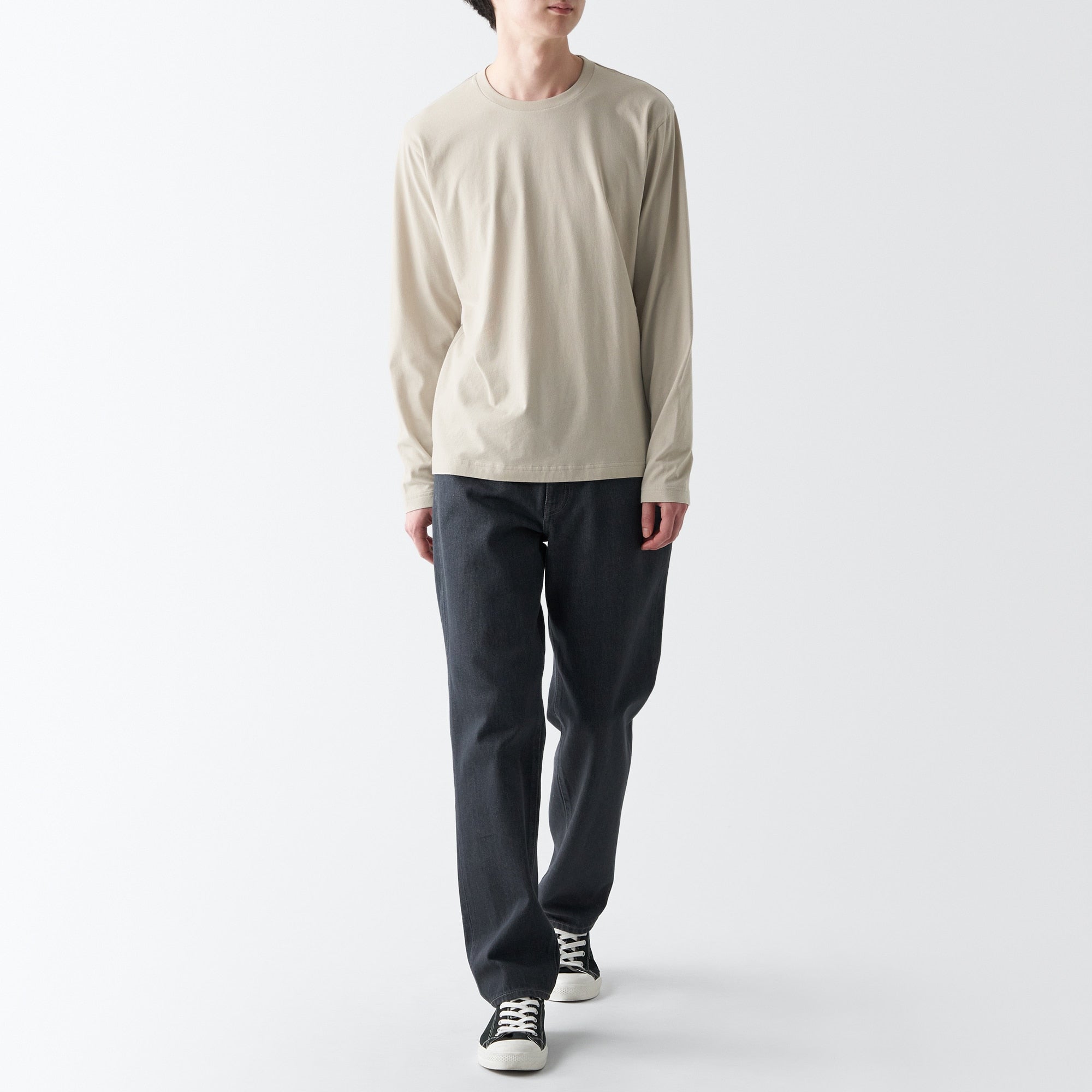 Men's Washed Jersey Crew Neck Long Sleeve T-Shirt