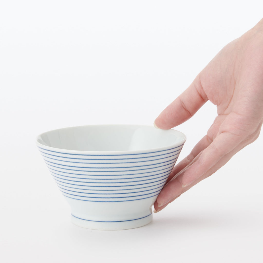 Hasami Ware Rice Bowl - Horizontal Stripes Pattern