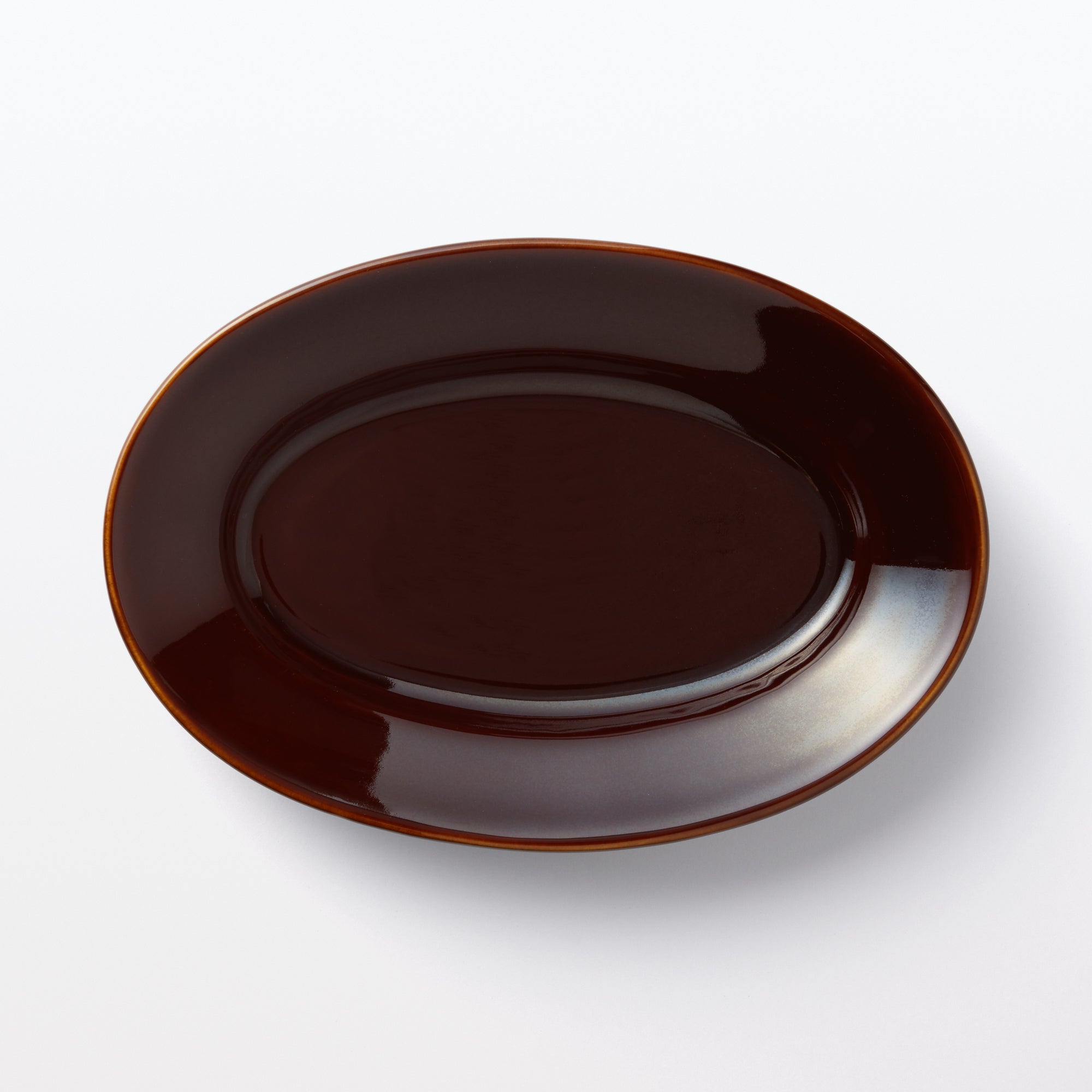Porcelain Rimmed Oval Plate Medium - Brown Glaze