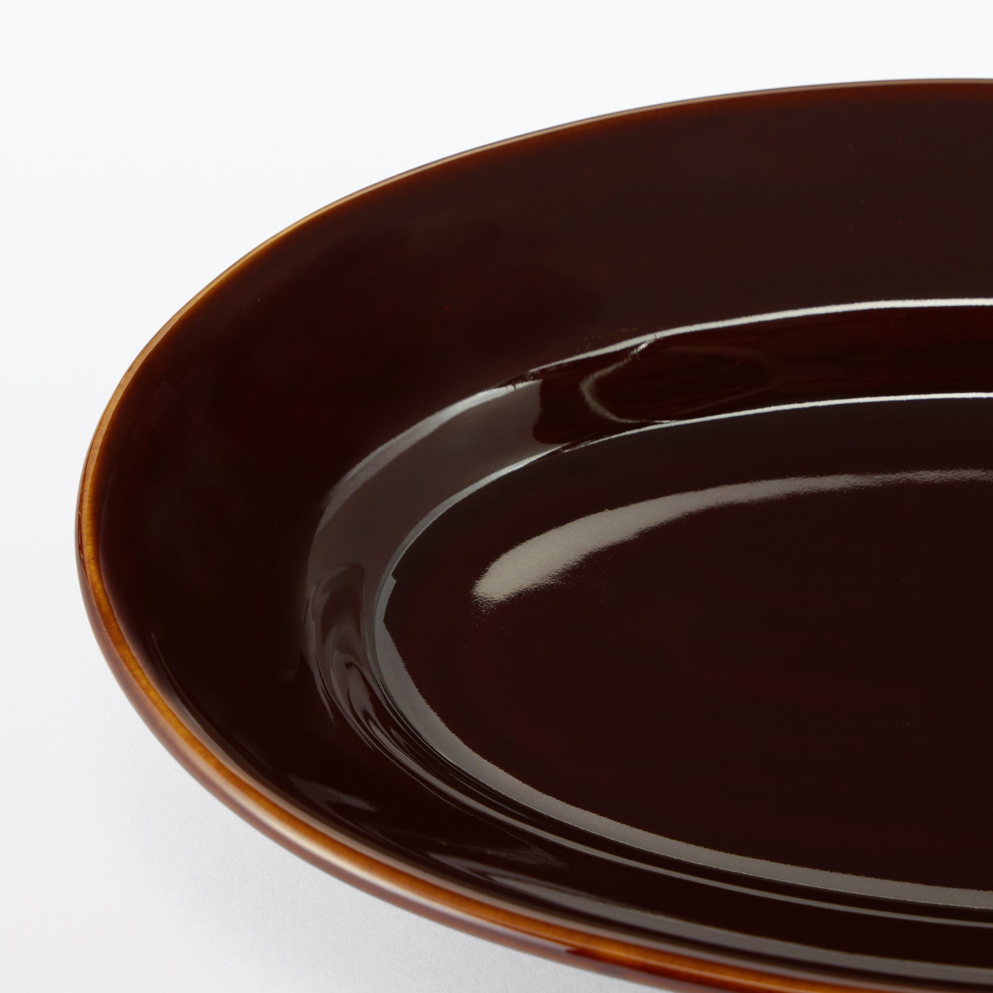Porcelain Rimmed Oval Plate Medium - Brown Glaze