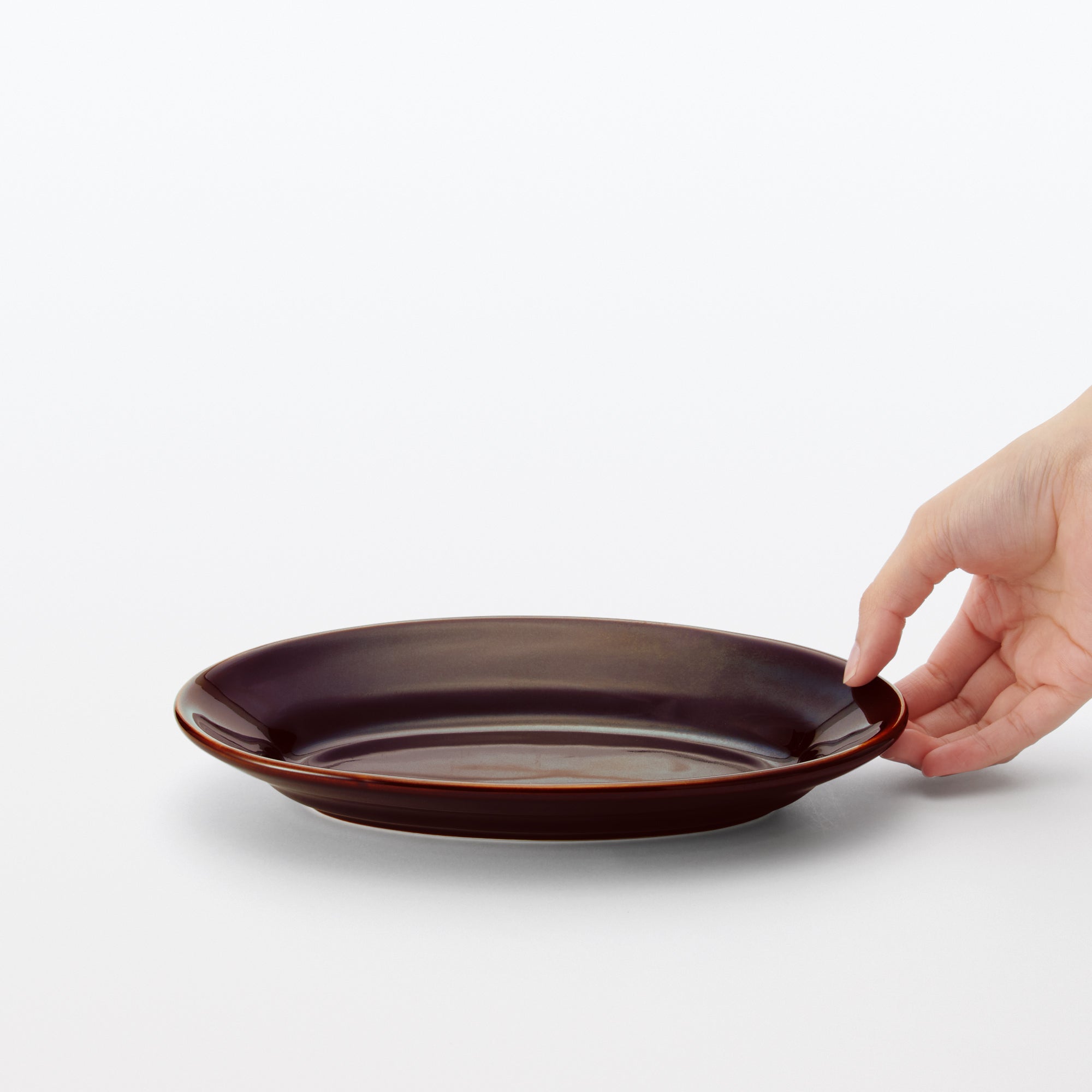Porcelain Rimmed Oval Plate Medium - Brown Glaze