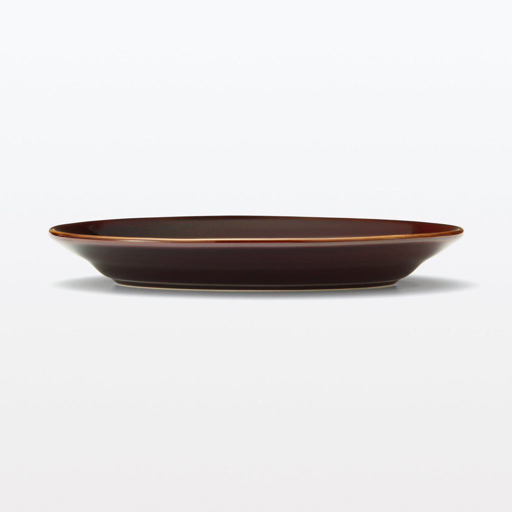 Porcelain Rimmed Oval Plate Large - Brown Glaze