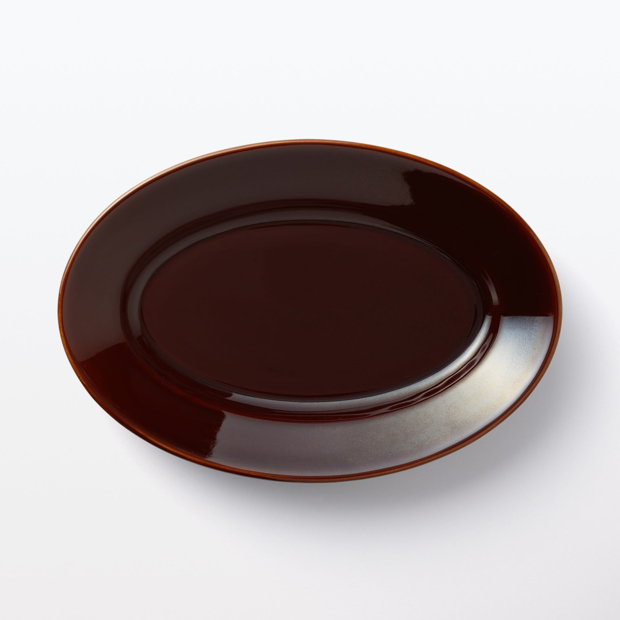 Porcelain Rimmed Oval Plate Large - Brown Glaze