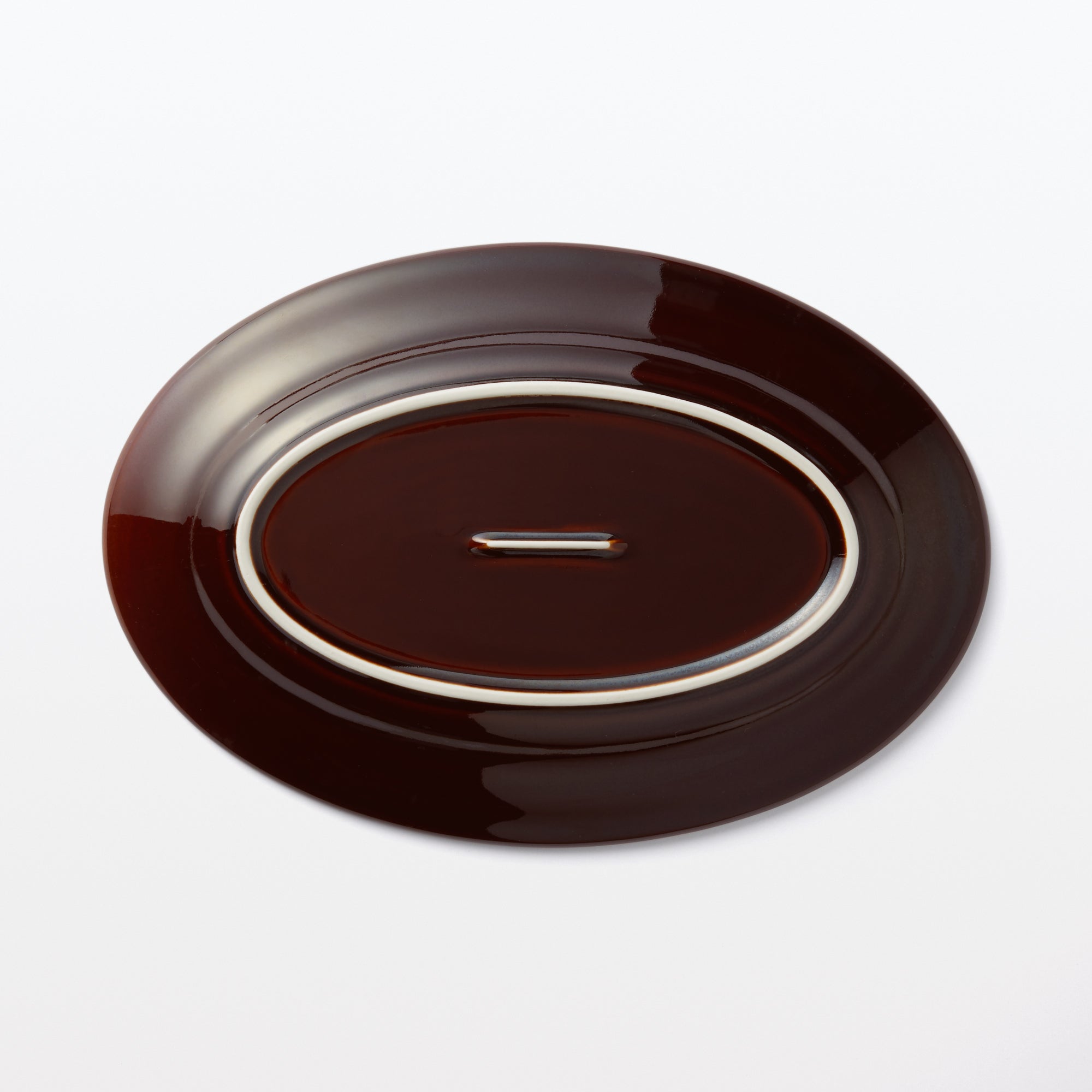 Porcelain Rimmed Oval Plate Large - Brown Glaze