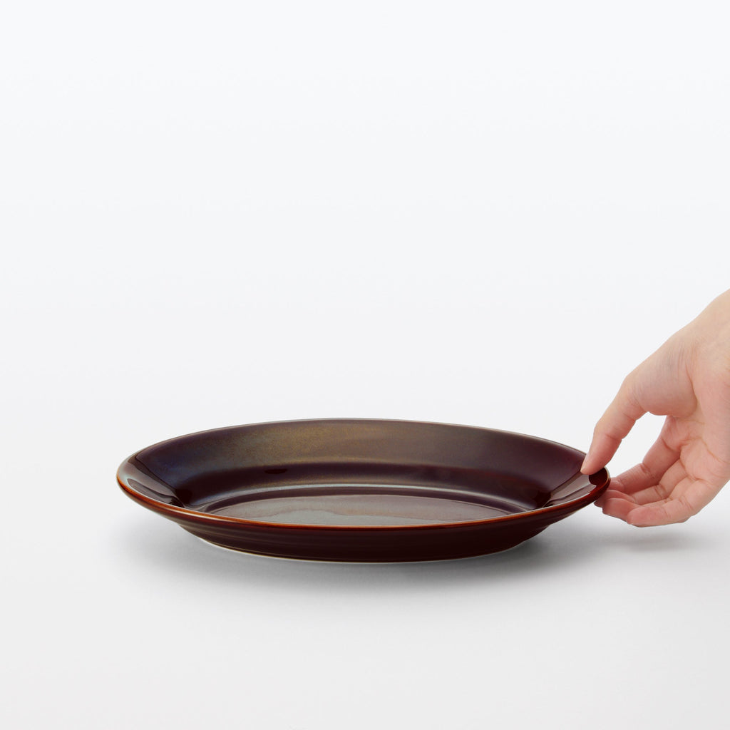 Porcelain Rimmed Oval Plate Large - Brown Glaze