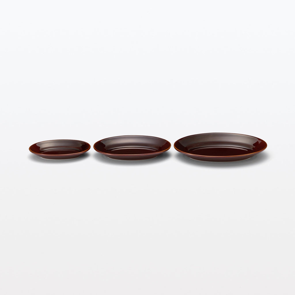 Porcelain Rimmed Oval Plate Large - Brown Glaze