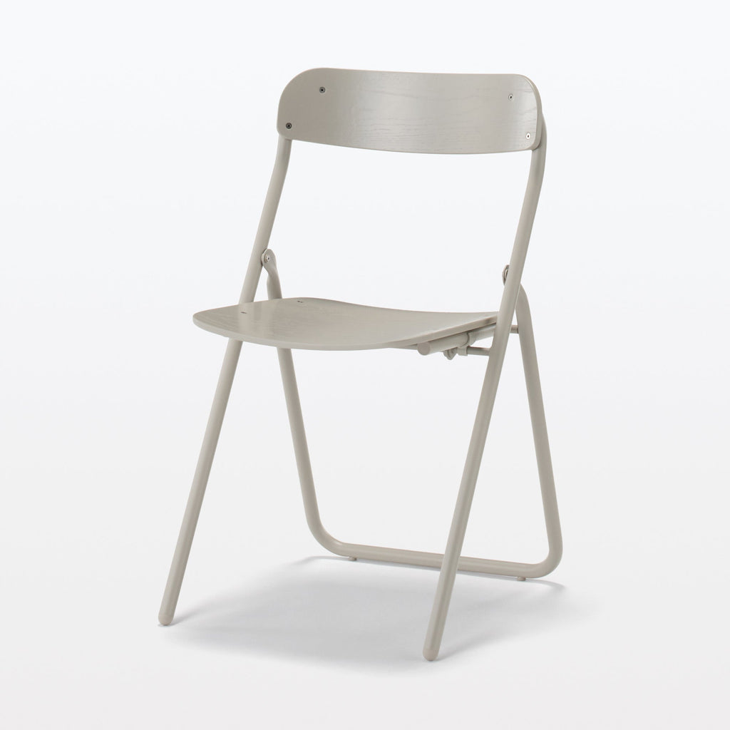 Steel Pipe Folding Chair with Wooden Seat - Warm Gray