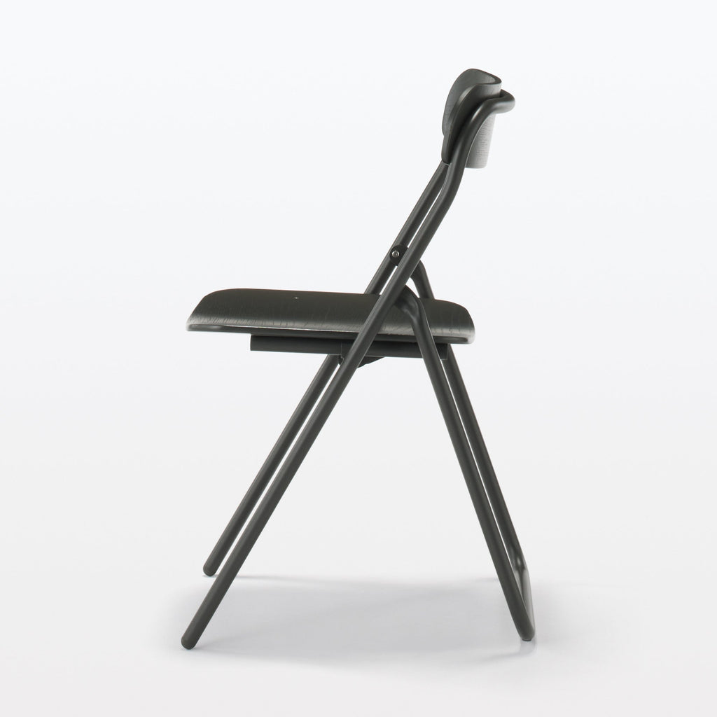 Steel Pipe Folding Chair with Wooden Seat - Dark Gray