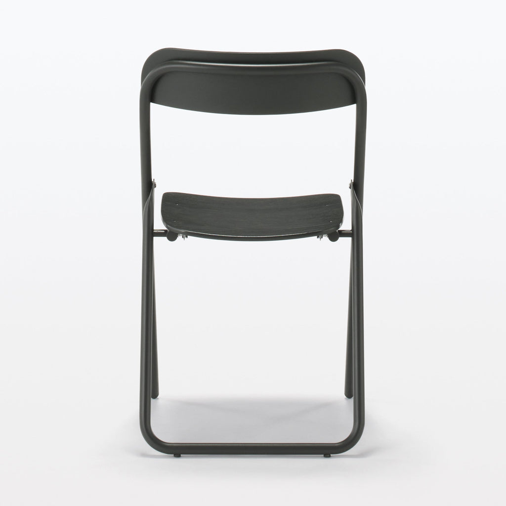 Steel Pipe Folding Chair with Wooden Seat - Dark Gray