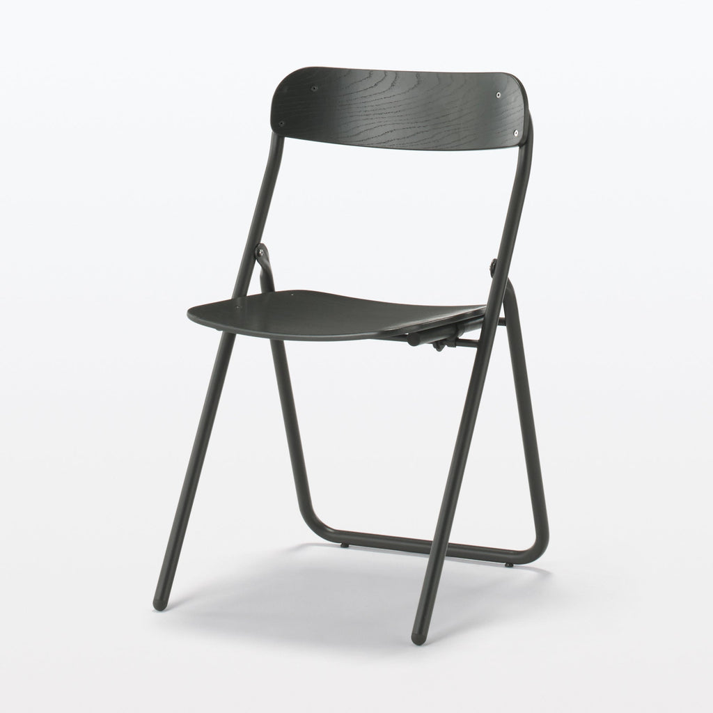 Steel Pipe Folding Chair with Wooden Seat - Dark Gray