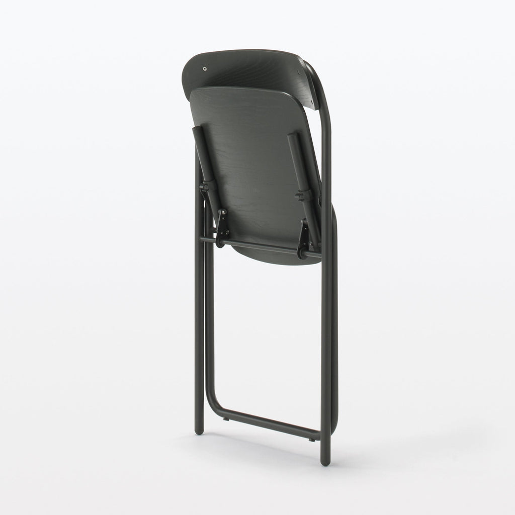 Steel Pipe Folding Chair with Wooden Seat - Dark Gray