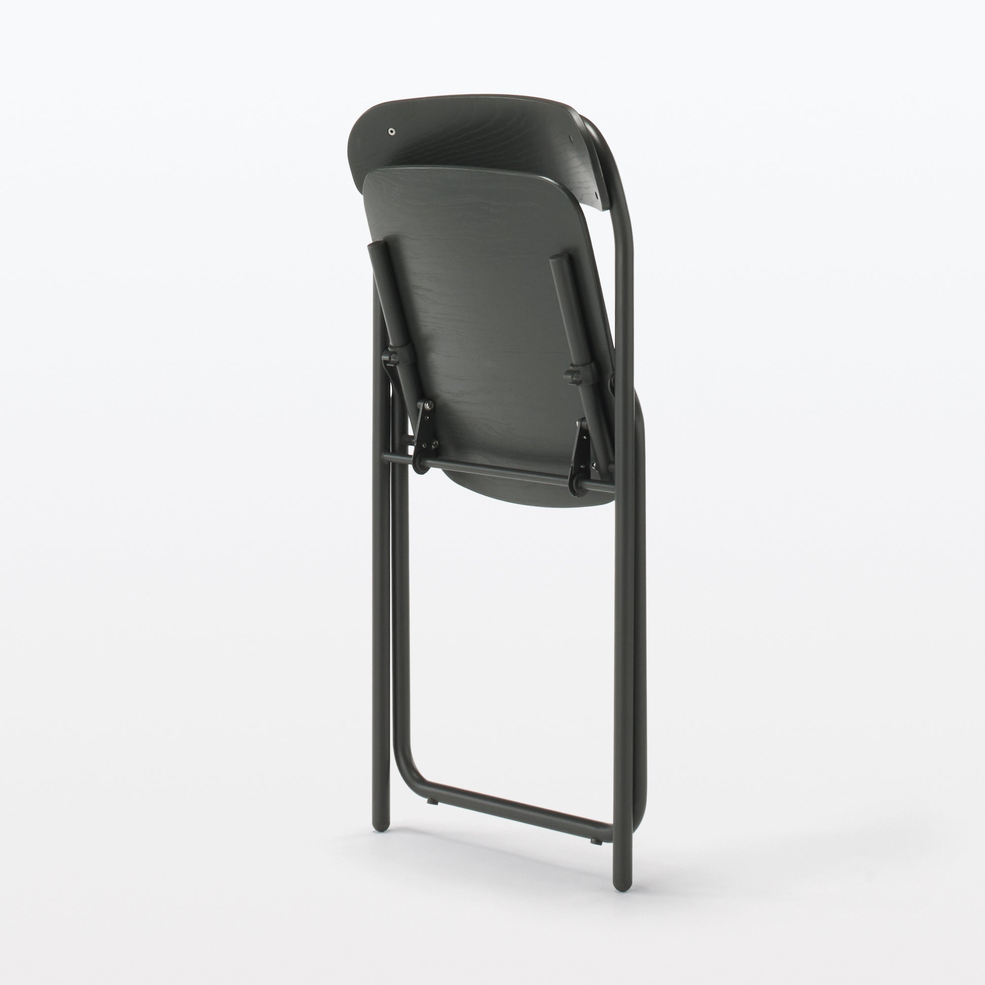 Steel Pipe Folding Chair with Wooden Seat - Dark Gray