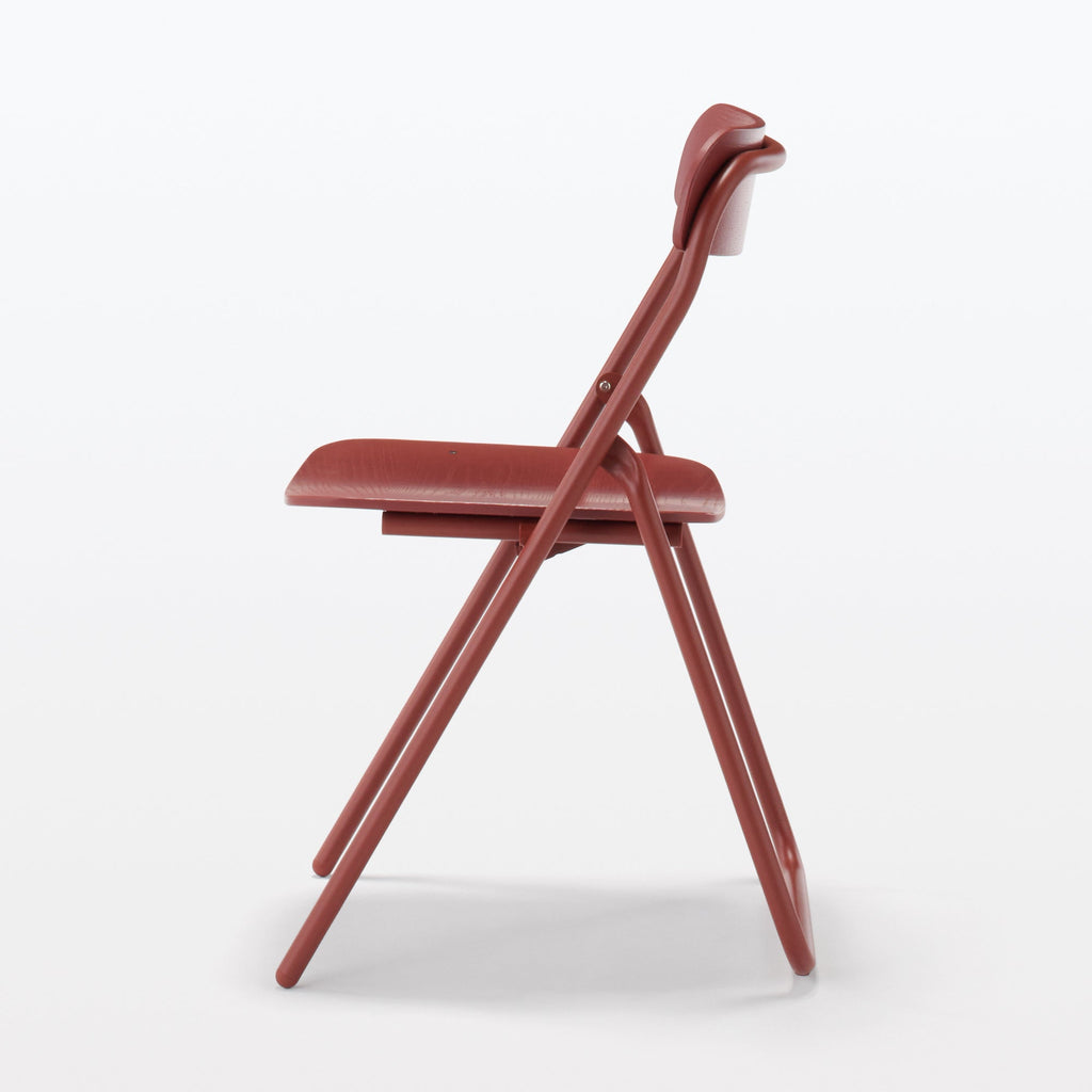 Steel Pipe Folding Chair with Wooden Seat - Burgundy