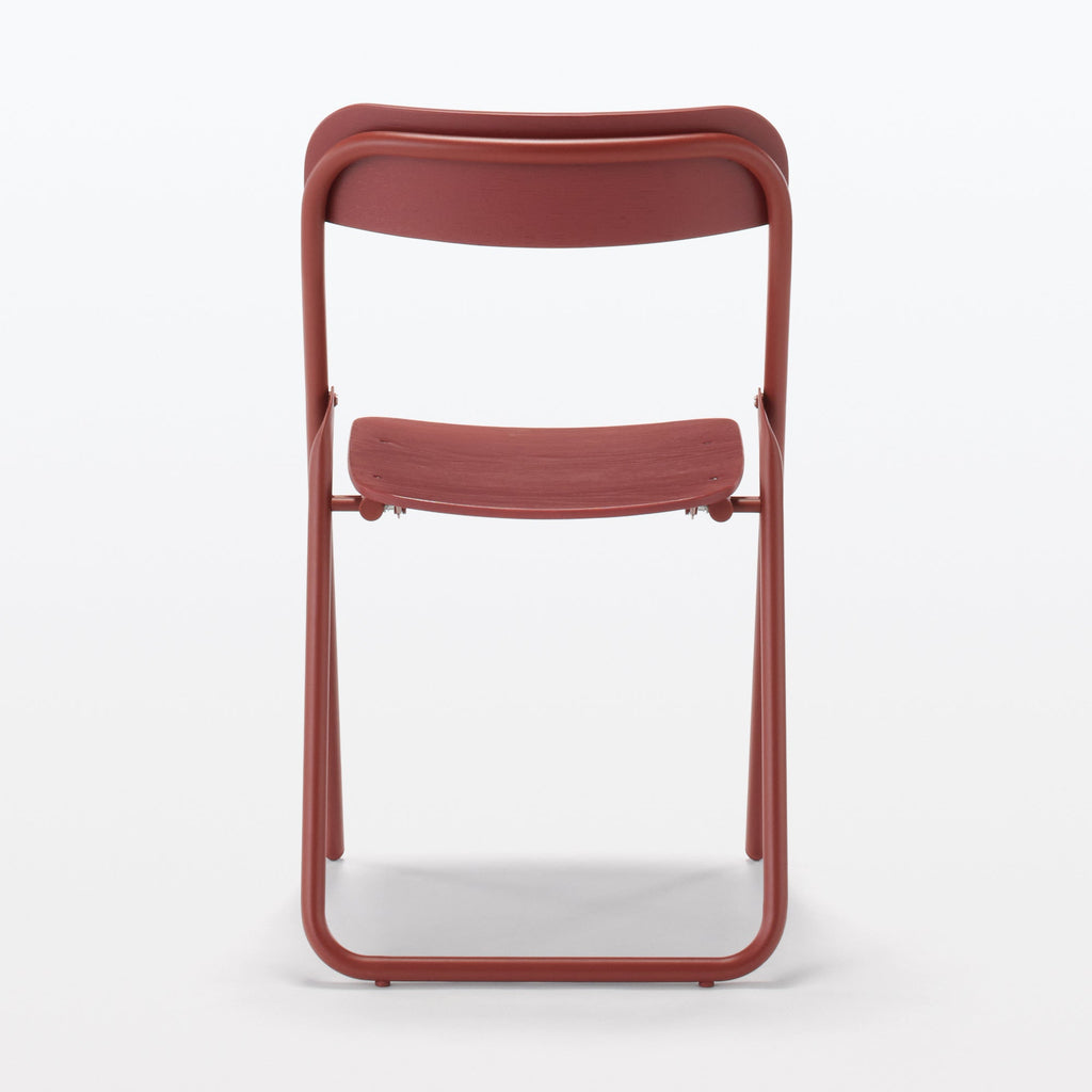 Steel Pipe Folding Chair with Wooden Seat - Burgundy